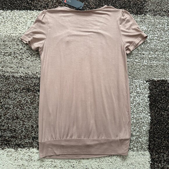 DJT FASHION (M) Warm Taupe Brown Pleated Tee Scoop Blouson Loose Top Coffee Tan - Picture 8 of 11